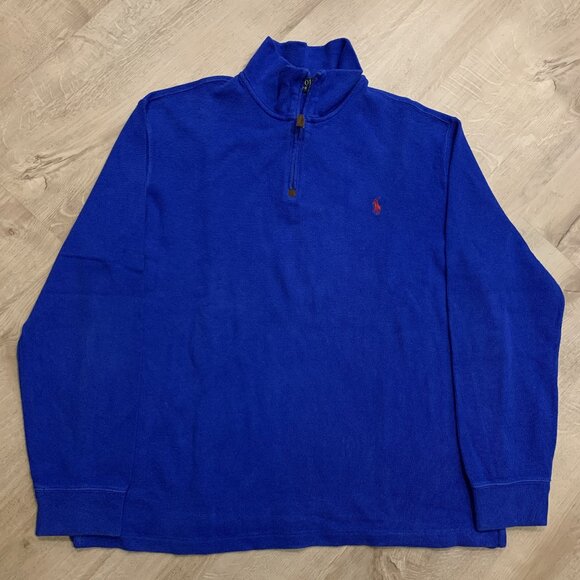 Polo Ralph Lauren Sweater Men's Large L Blue 1/4 Quarter Zip Red Pony Preppy - Picture 1 of 7